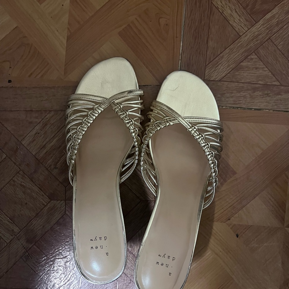 a new day Gold Braided Strappy Slide Heels